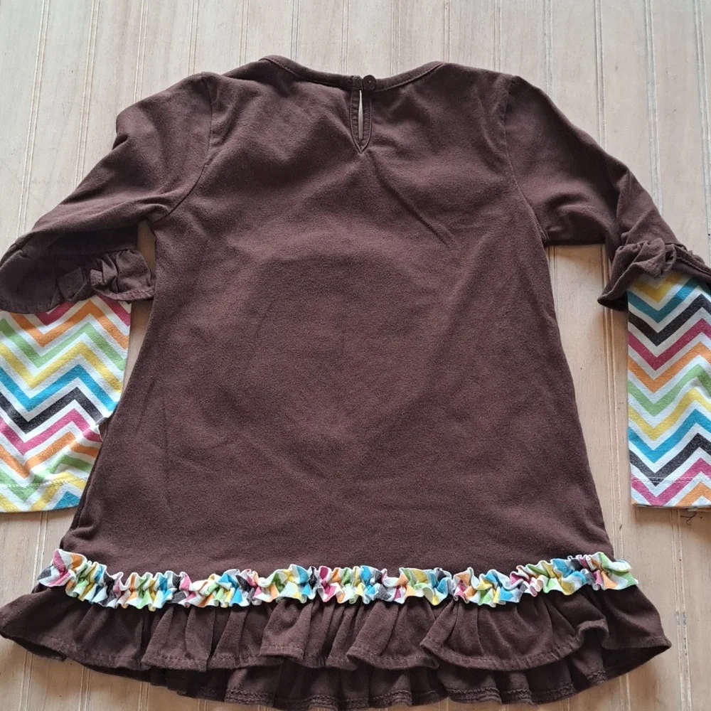 RareToo! Brown Owl Appliqué Chevron Sleeve Tunic Top Fall Thanksgiving Outfit